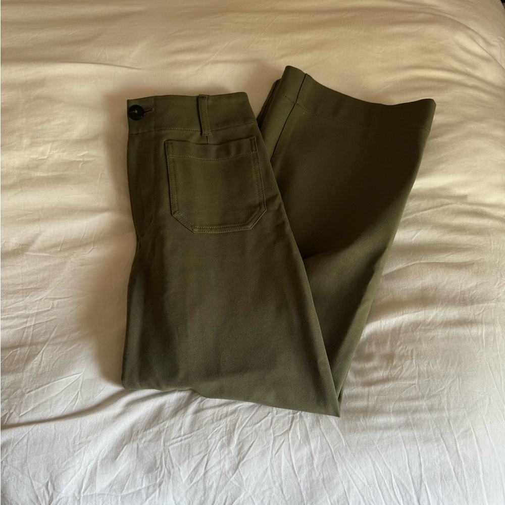The Colette Cropped Wide-Leg Pants by Maeve: Ponte Edition in OLIVE